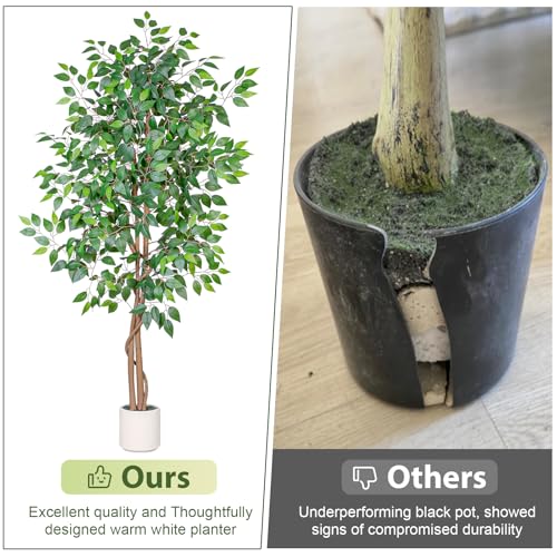 6FT Artificial Ficus Tree with White Planter