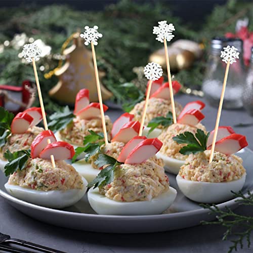 100Pcs 4.9" Snowflakes Cocktail Picks 5 Shapes of Snowflake Decor (100 Count)