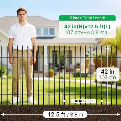 42" H x 12.5 Ft Metal Garden Fence with Gate (36 Sq Ft)