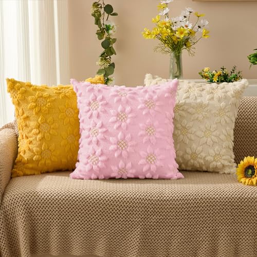 Spring Summer Pillow Covers 18x18 inch Set of 2 Pink Sunflower