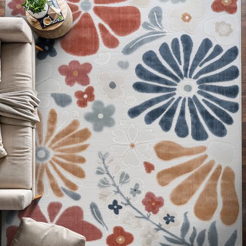 Outdoor Rug 5x7 Modern Floral Tropical Area Rugs for Outdoor and Indoor Patio Easy to Clean Non Shedding Living Room Porch Garden Washable Outside Carpet (35 Sq Ft)