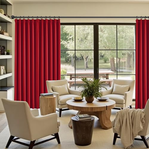 Red Pinch Pleat Curtains 90 Inches Long for Bedroom (2 Count)