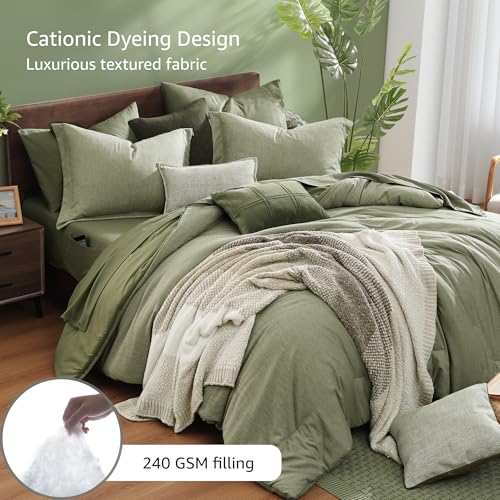 Twin XL Comforter Set Sage Green Bed in a Bag 5 Pieces for Dorm