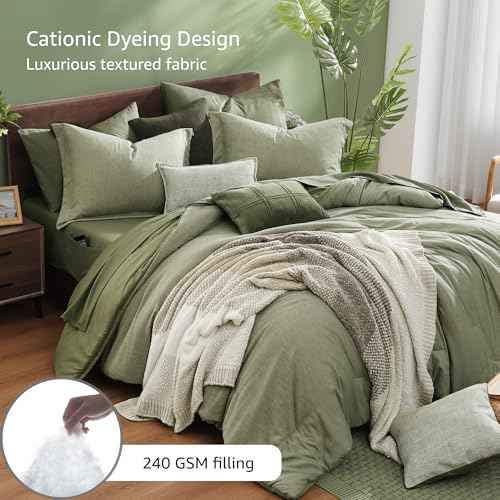 Oversized Queen Comforter Set Sage Green 7 Pieces Bed in a Bag