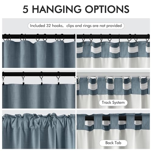 100% Blackout Back Tab Pleat Linen Curtains 50" Wx84 L (2 Count)