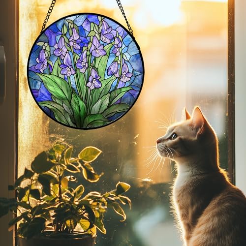 Stained Glass Window Hanging Suncatcher Purple Flower Gifts for Women 9.8"