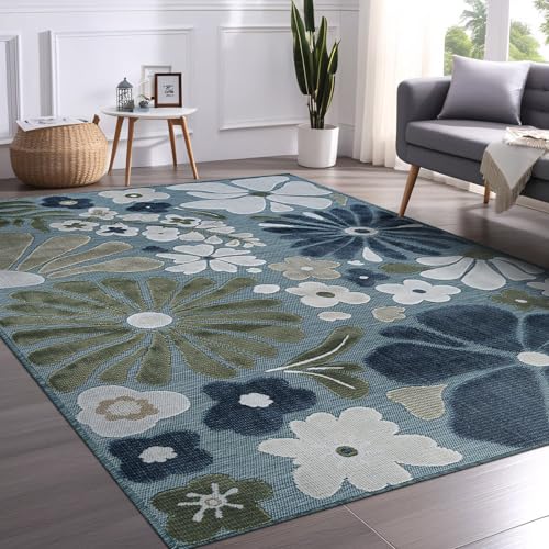Outdoor Rug 6x9 Modern Floral Tropical Area Rugs for Outdoor and Indoor Patio Easy to Clean Non Shedding Living Room Porch Garden Washable Outside Carpet (58.5 Sq Ft)