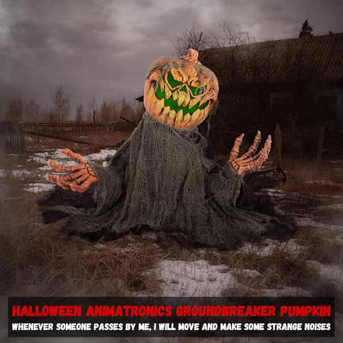 Halloween Animatronics Groundbreaker Pumpkin Decorations with Sound Activated