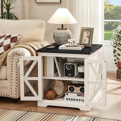 24'' End Table Set 2 with Charger for Living Room (2 Count)