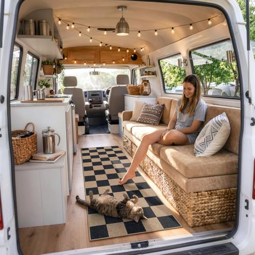 Checkered Easy Jute Outdoor Runner Rug