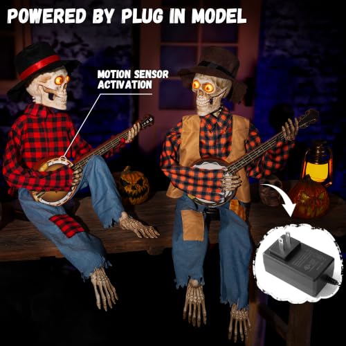Halloween Animatronics Banjo Skeletons Duo Decorations