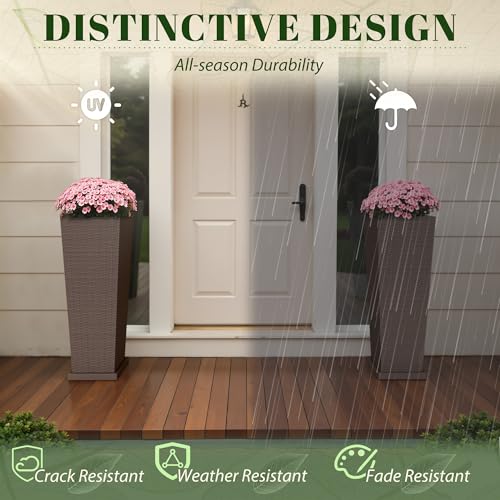 32" Front Porch Resin Rattan Tall Planters 2 Pack (2 Count)
