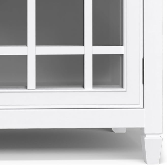 SIMPLIHOME Connaught Storage Cabinet - 60 inch Wide Solid Wood Buffet in White, Traditional Sideboard for Dining Room, Entryway, or Living Room with Glass Doors, Adjustable Shelves, and Notched Legs
