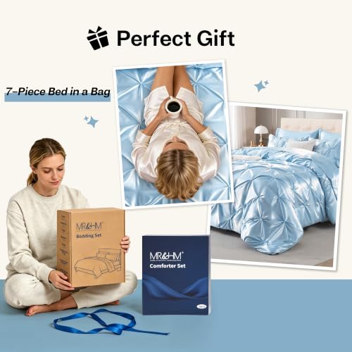Satin Twin XL Comforter Set Light Blue