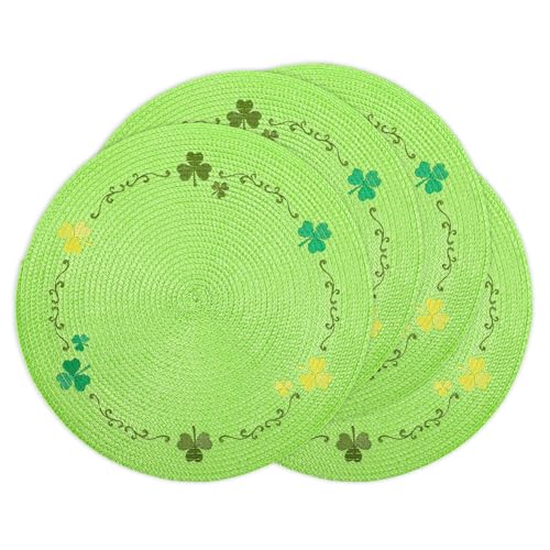 4Pcs Round St. Patrick's Day Placemats 13.4 Inch Embroidered Place Mats Green Shamrock Clover Dinner Table Mats for Home Spring Irish Holiday Birthday Party Decor (4 Count)