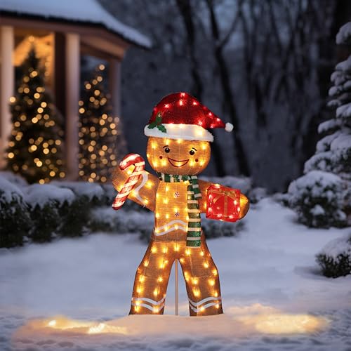 5FT Gingerbread Man with Candy Cane and Gift Box Decoration
