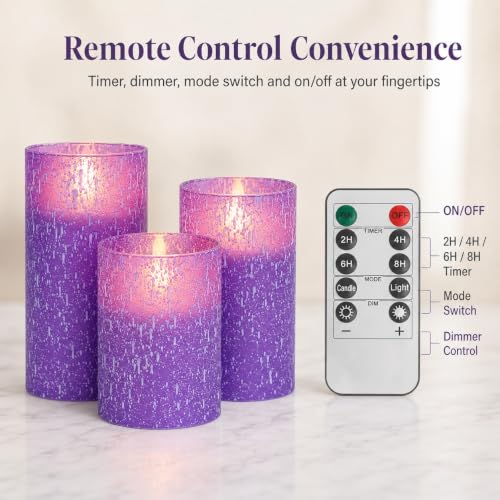 Purple Flameless Candles with Remote (3 Count)