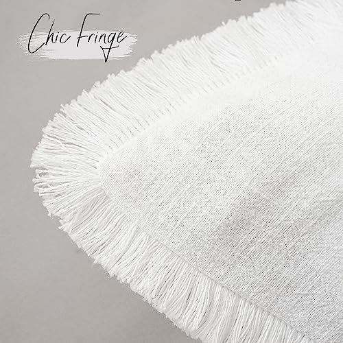 Decorative Linen Fringe Lumbar Throw Pillow Covers 12×24 White (2 Count)