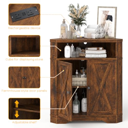 Small Corner Storage Cabinet with USB Ports and Outlets