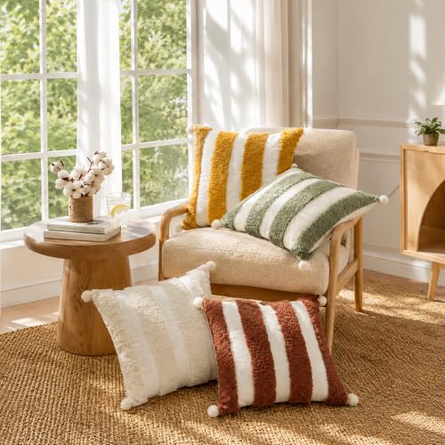 Boho Throw Pillow Covers 18x18 Tufted Home Decorations Dark Rust