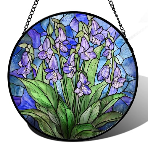 Stained Glass Window Hanging Suncatcher Purple Flower Gifts for Women 9.8"