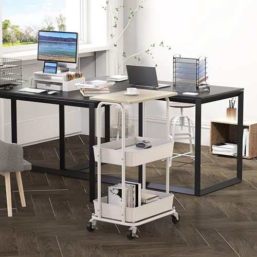 2 Tier Rolling Utility Cart Wood Top