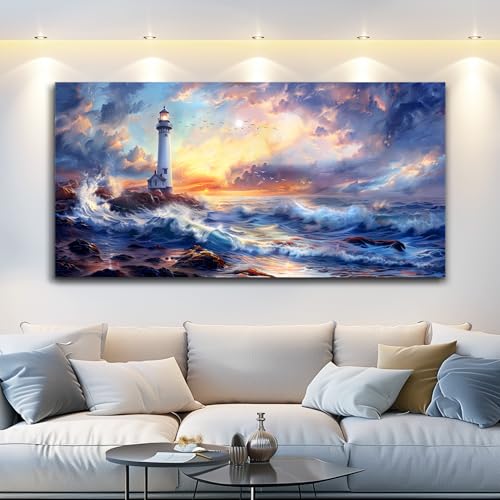Large Canvas Wall Art For Bedroom Wall Decor For Living Room Modern Office Wall Decor Seaside Scenery Lighthouse Mountain Pictures Printed Artwork Restaurant Home Decor Aesthetics 30"X60"
