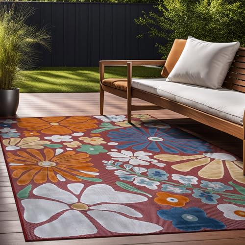 Outdoor Rug 10x14 Large Modern Floral Tropical Area Rugs for Outdoor and Indoor Patio Easy to Clean Non Shedding Living Room Porch Garden Washable Outside Carpet (140 Sq Ft)