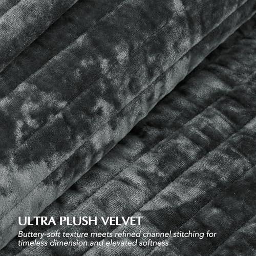Stripe Channel Luxury Velvet Quilt Set Queen Size