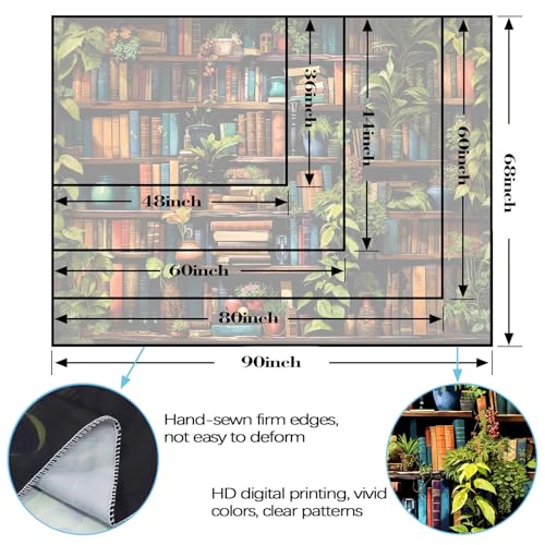Botanical Bookshelf Tapestry Lush Green Plant Book Shelf Tapestries Wall Hanging Art Vintage Retro Potted Plants Academics Small Library Tapestry for Bedroom Living Room Dorm 60 x 44 inch