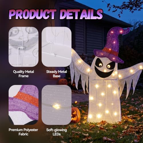 30" H Lighted Ghost Halloween Outdoor Decor (White Ghost)