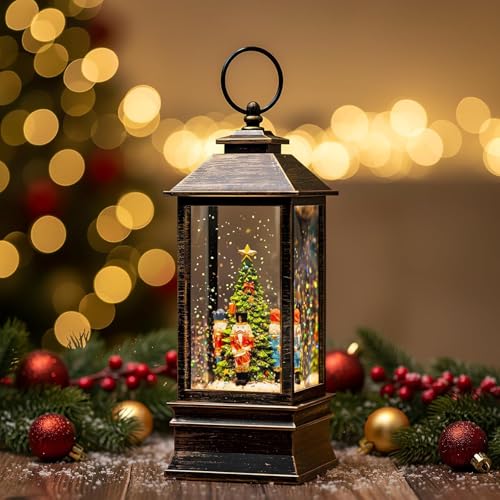 Christmas Snow Globe Water Lantern with Nutcracker Scene Battery Operated or USB Powered Musical Lighted Holiday Decoration for Tabletop Display for Family and Friends