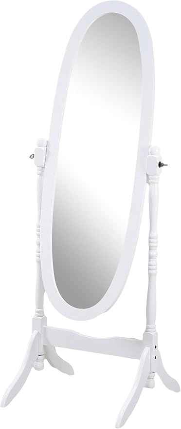 Roundhill Furniture Traditional Queen Anna Style Wood Floor Cheval Mirror, White