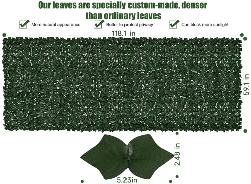 Faux Ivy Privacy Fence Screen Outdoor Expandable Artificial Greenery Roll Fake Hedge Wall Patio Green Plastic Leaf Plant Vine Grass Panels Gate Covering for Garden Yard Balcony