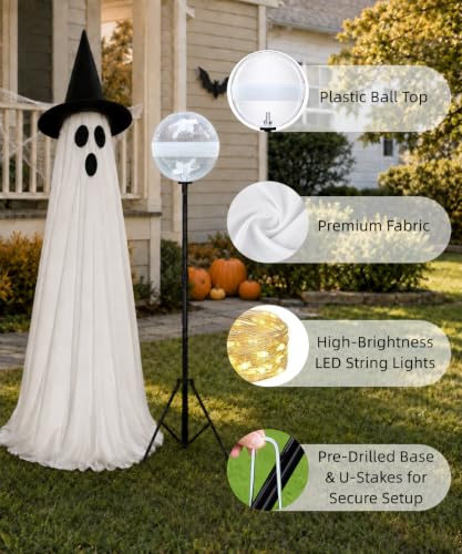 2 Pack Lighted Halloween Ghost Decorations with Remote & Timer (White)