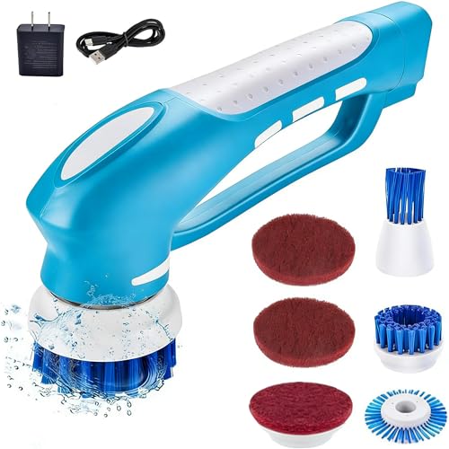 Cordless Electric Spin Scrubber with 6 Brush Heads & 2 Rechargeable Batteries
