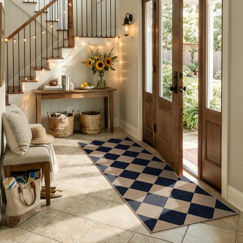 Checkered Easy Jute Outdoor Runner Rug