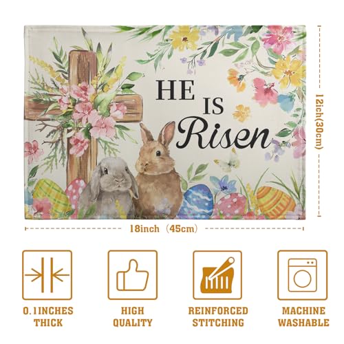 He is Risen Easter Placemats Set of 4 12x18 Inch Bunny Floral Cross Table Mats Spring Rabbit Flowers Eggs Place Mat for Dining Table Party Kitchen Decoration (4 Count)