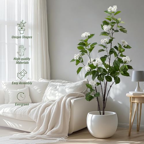 Fake Plants Home Decor Artificial Plants Outdoor Hydrangea Artificial Plants Indoor Fake Tree Living Room Decor Artificial Tree Porch Decor Fiddle Leaf Fig Tree 6Ft