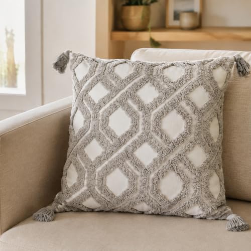 Boho Throw Pillow Covers 18x18 Tufted with Tassels