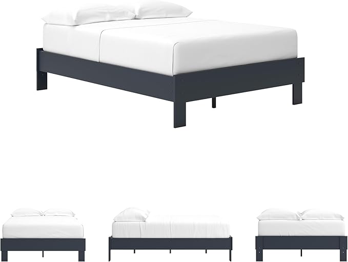 Signature Design by Ashley Simmenfort Vintage Full Platform Bed with Metal Slats, No Box Spring Needed, Blue