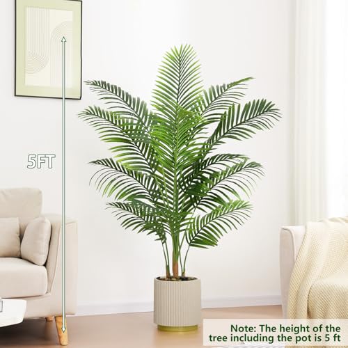 Artificial Palm Tree Indoor Plant 5FT Tall Fake Tropical Palm Tree in Pot