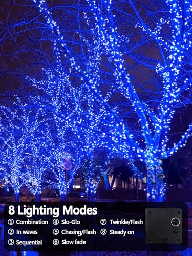 Solar String Lights Outdoor 2 Pack 200 LED 66FT Christmas Lights Blue (2 Count)