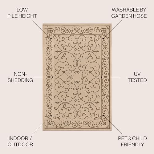 Vintage Filigree Indoor Outdoor Area Rug 8X10 Beige