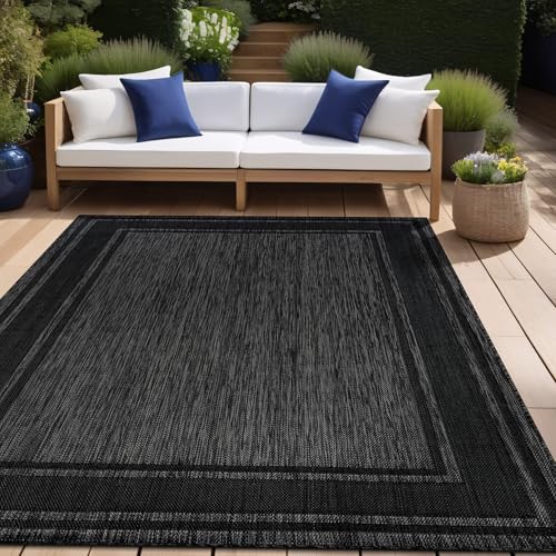 Outdoor Rug 5x7 Modern Bordered Area Rugs for Indoor and Outdoor Patio Deck Porch Garden Waterproof Weather Sun Resistant Washable Outside Carpet (35 Sq Ft)