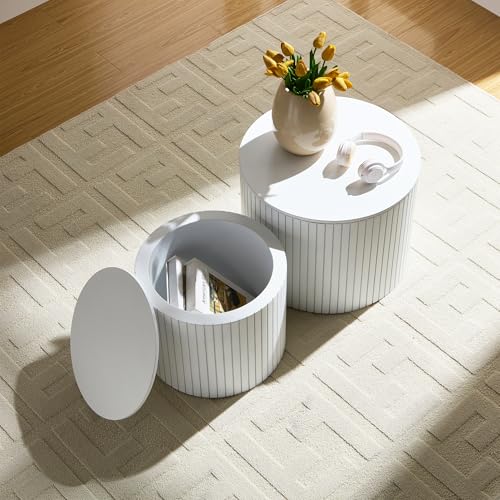 19.17" Round Nesting Coffee Table with Storage