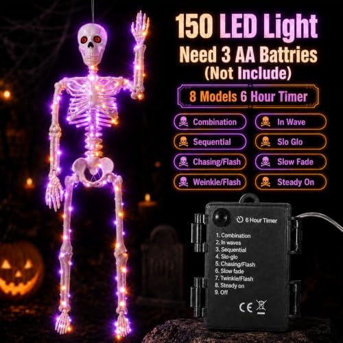 2Pack36 Halloween Skeleton Decoration with Orange&Purple Light (Orange&Purple Light)