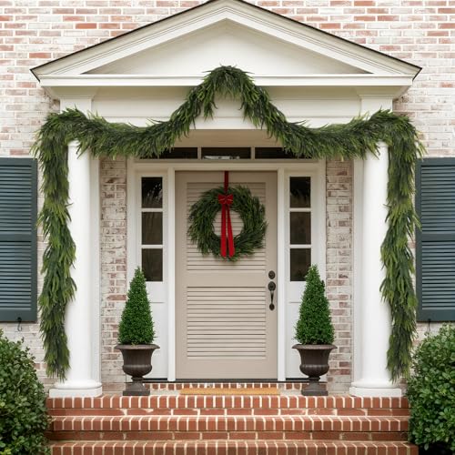 12FT Christmas Norfolk Pine Garland Real Touch Pine Artificial Garlands Faux Greenery Garland Winter Christmas Garland for Table Mantle Fireplace Indoor Outdoor Xmas Decorations (12 Foot)