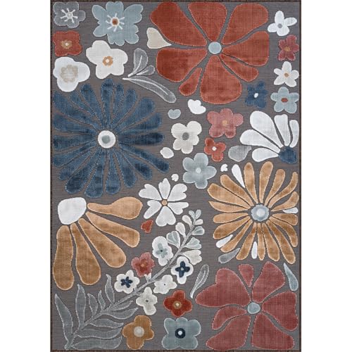 Outdoor Rug 9x12 Large Modern Floral Tropical Area Rugs for Outdoor and Indoor Patio Easy to Clean Non Shedding Living Room Porch Garden Washable Outside Carpet (108 Sq Ft)
