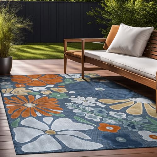 Outdoor Rug 9x12 Large Modern Floral Tropical Area Rugs for Outdoor and Indoor Patio Easy to Clean Non Shedding Living Room Porch Garden Washable Outside Carpet (108 Sq Ft)